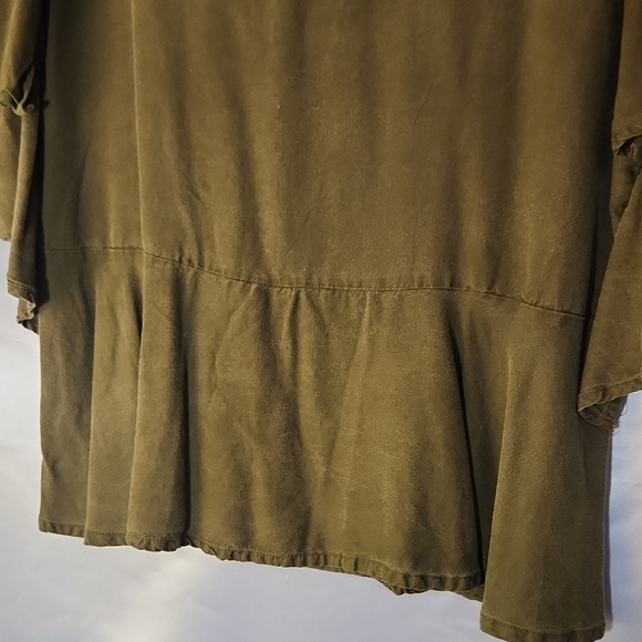 Serene Bohemian Olive Green Flutter Sleeve Blouse - Picture 4 of 10
